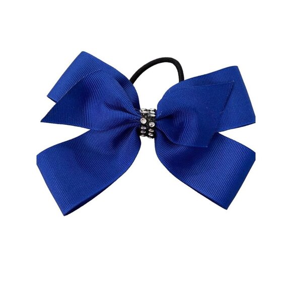 Girls Oversize Hair Bow 5" Elastic Ponytail Blue Bejeweled - Picture 2 of 8